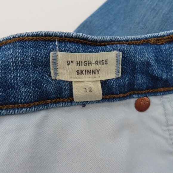 Madewell Women 32 9in High Rise Skinny Jeans Whiskered Distressed Denim Pockets - Picture 11 of 15
